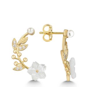 Gümüş Sedef Çiçek Çivili Kadın Küpe