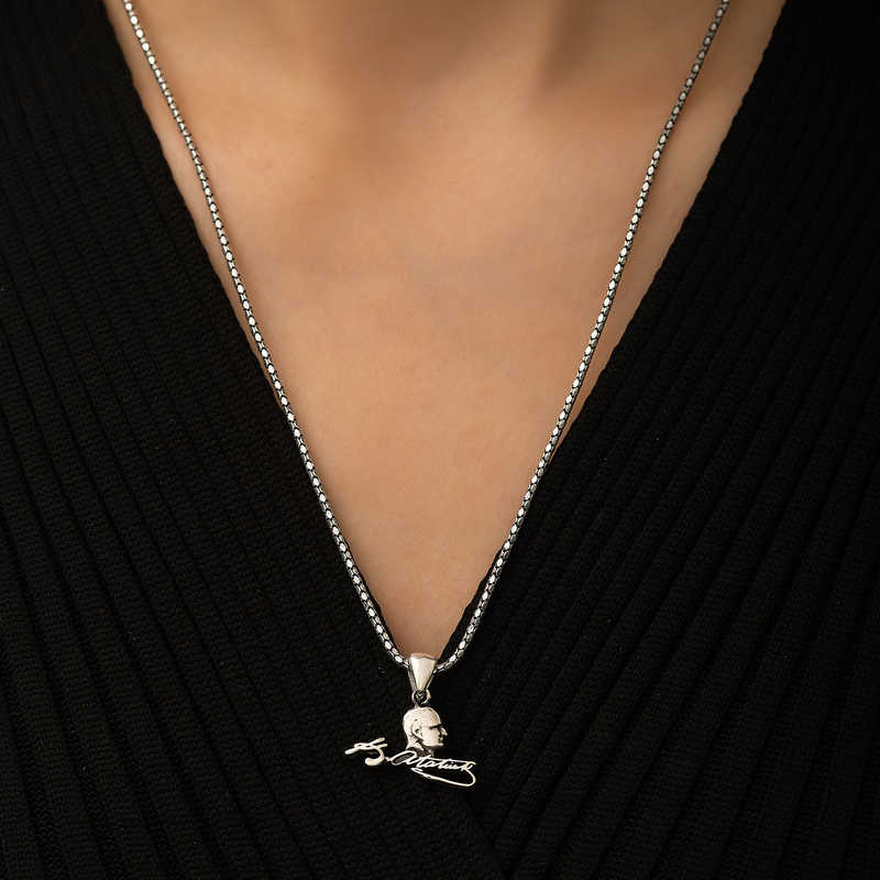 Gümüş Kemal Atatürk Unisex Kolye - Görsel 3