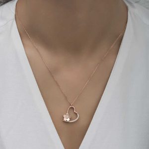 Alternative view of Gümüş Rose Çiçekli Kalp Kadın Kolye