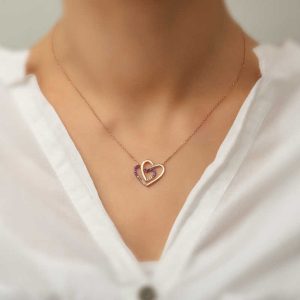 Alternative view of Gümüş Rose İki Kalp Bayan Kolye