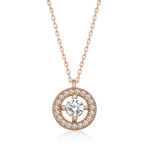 Gümüş Rose Minimal Yuvarlak Tektaş Bayan Kolye