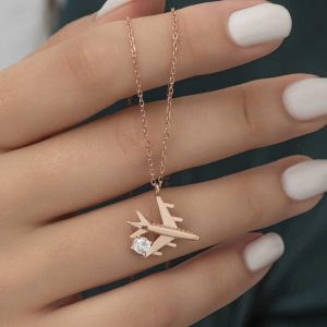 Alternative view of Gümüş Rose Tek Taşlı Uçak Kadın Kolye