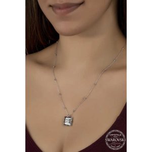 Alternative view of Swarovski Crystal Taşlı Top Zincir Siyah Elmas Gümüş Kadın Kolye
