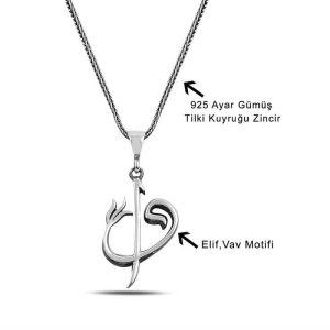 Alternative view of ​Gümüş Elif Vav Yazılı Kolye