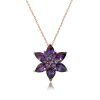 Gümüş Rose Mor Lotus Çiçeği Kolye