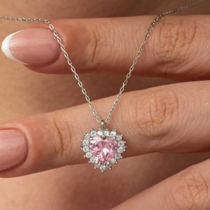 Alternative view of Gümüş Pembe Taşlı Kalp Kadın Kolye