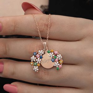 Alternative view of Gümüş Rose Renkli Çiçek Kişiye Özel Kadın Kolye